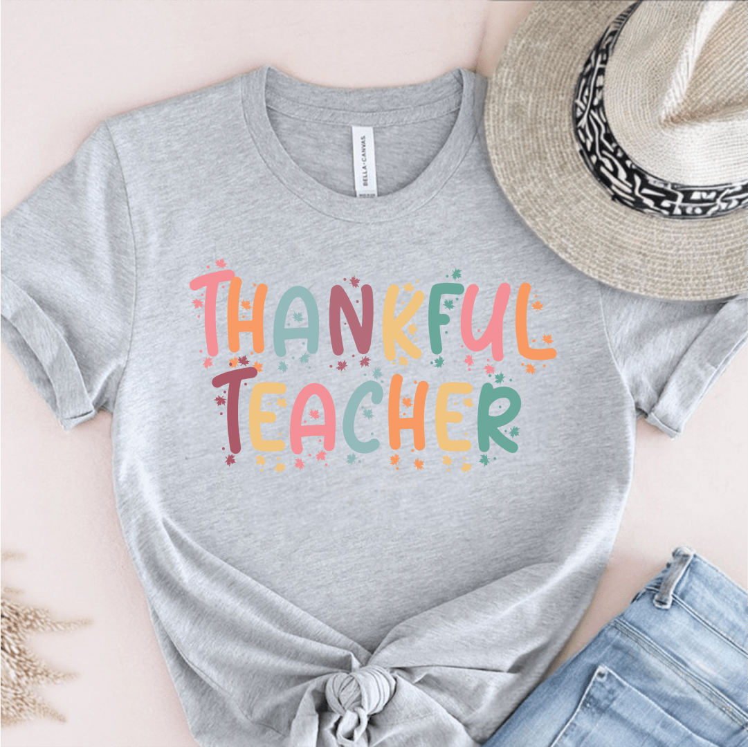 T-Shirt Grey / S Thankful Teacher Pastel Sparks T-Shirt