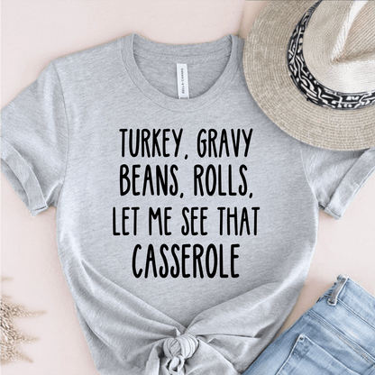 T-Shirt Grey / S Turkey Gravy Beans Rolls Print Text T-Shirt