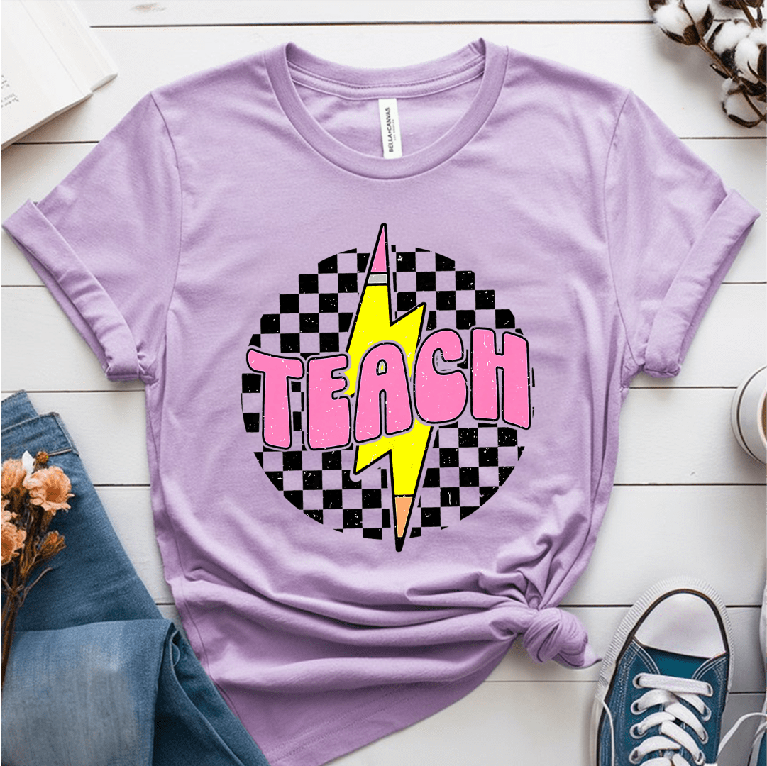 T-Shirt Heather Prism Lilac / S Teach Lightning Checkered Pencil Vintage T-Shirt