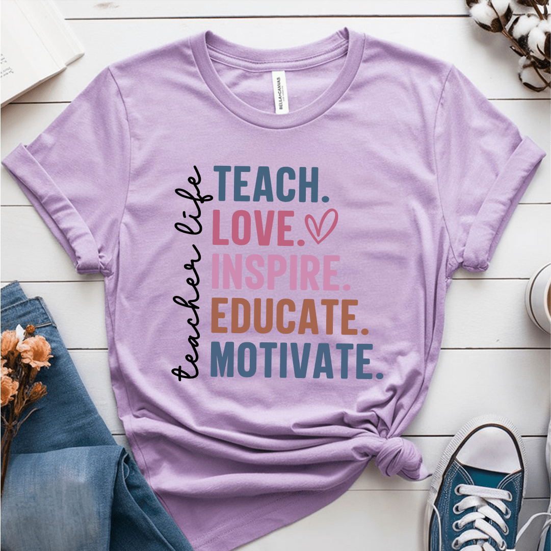 T-Shirt Heather Prism Lilac / S Teacher Life Teach Love Inspire Educate Motivate T-Shirt