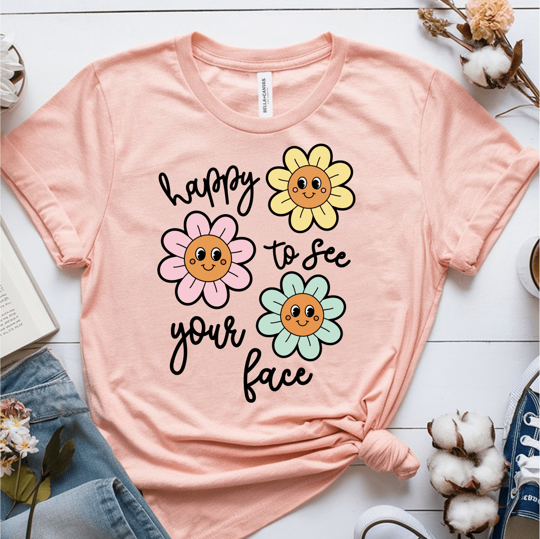 T-Shirt Heather Prism Peach / S Happy To See Your Face Flowers T-Shirt