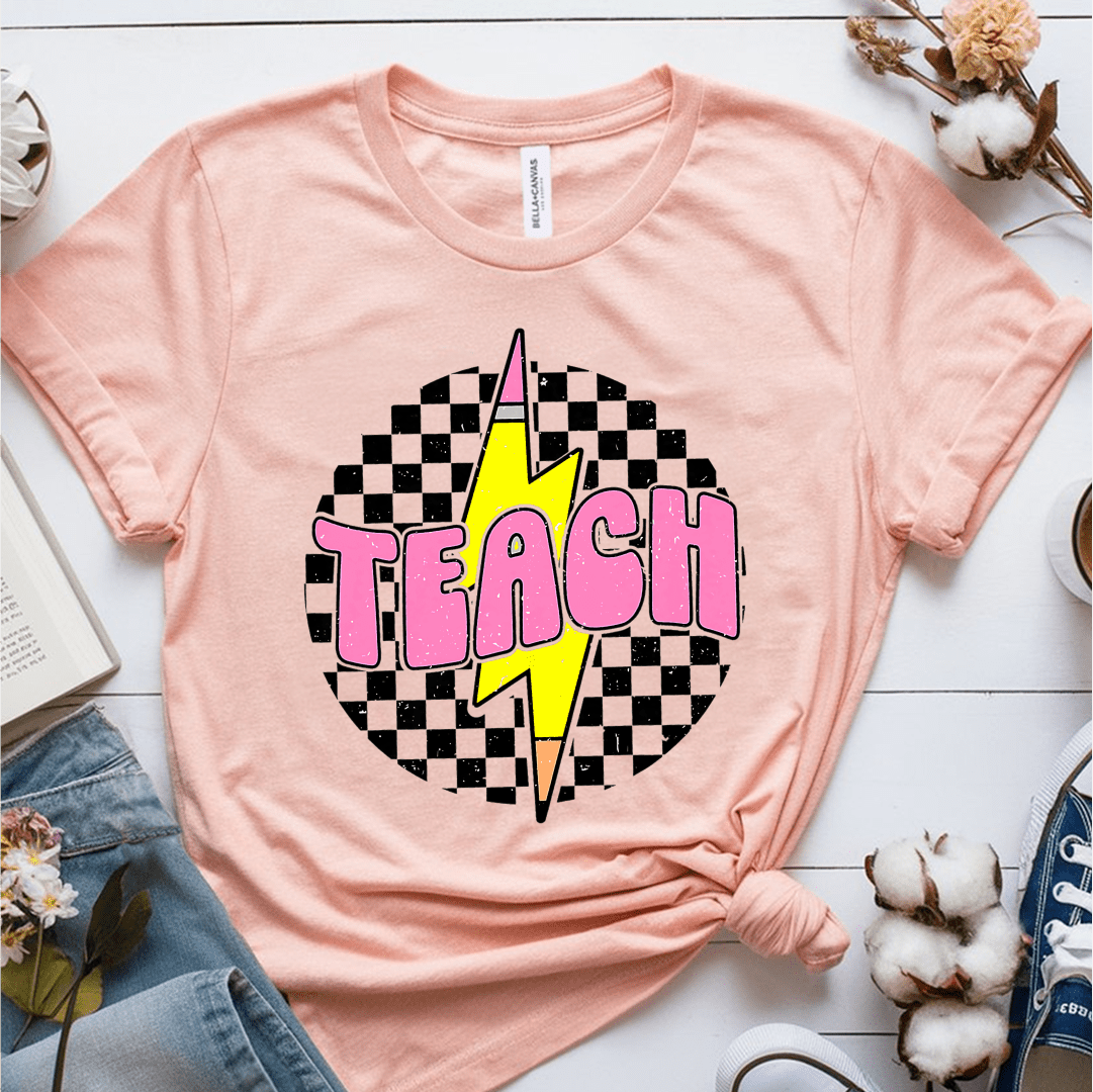 T-Shirt Heather Prism Peach / S Teach Lightning Checkered Pencil Vintage T-Shirt