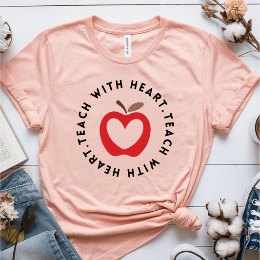 T-Shirt Heather Prism Peach / S Teach With Heart Apple Heart T-Shirt
