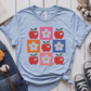 T-Shirt Light Blue / S Apple Flower Textured Checkerboard Cute Teacher T-Shirt
