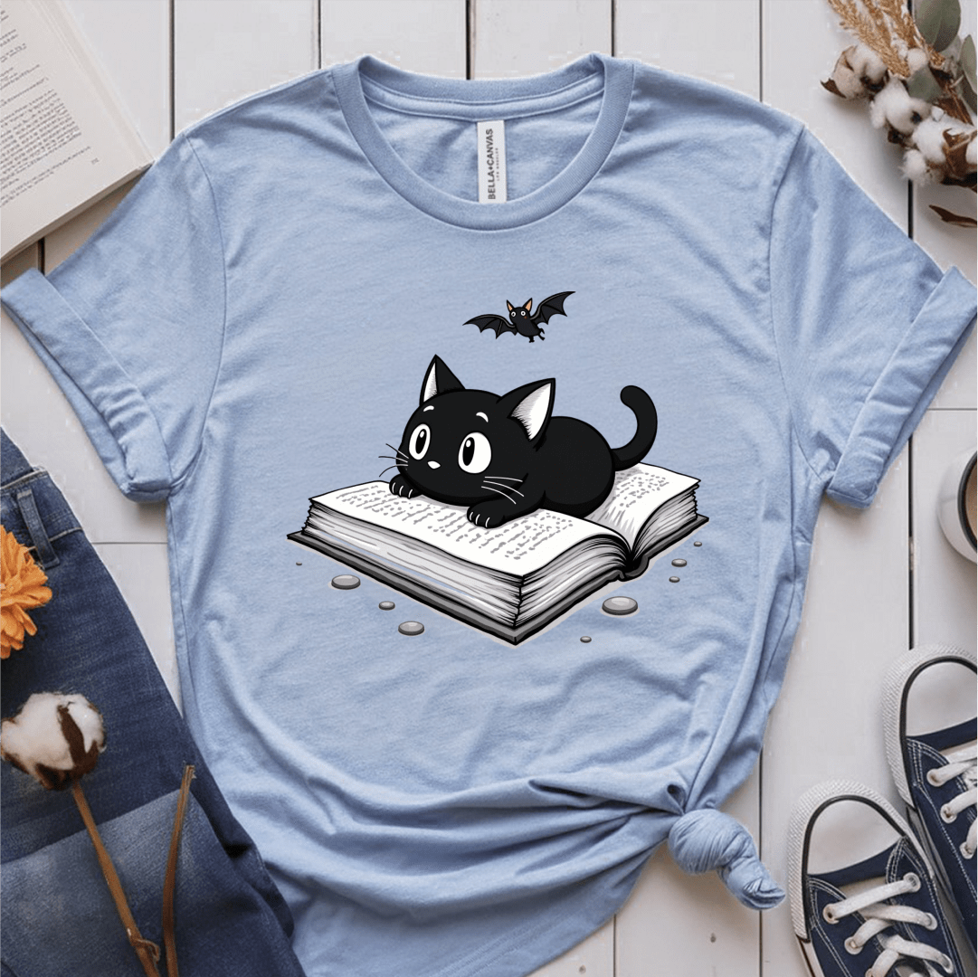 T-Shirt Light Blue / S Cat Book Bat T-Shirt