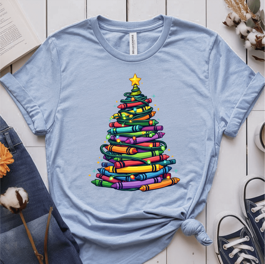 T-Shirt Light Blue / S Christmas Tree Crayons T-Shirt