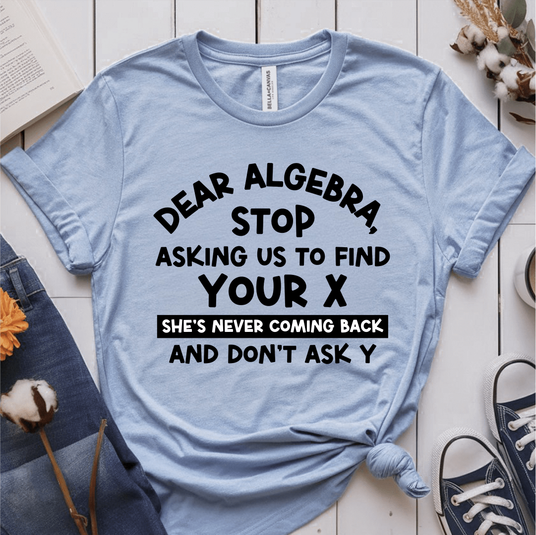 T-Shirt Light Blue / S Dear Algebra Stop Asking Us To Find Your X T-Shirt