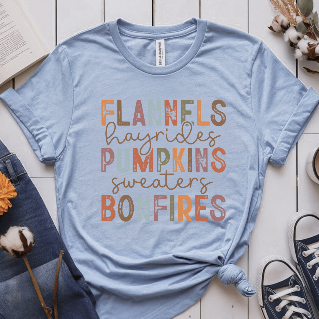 T-Shirt Light Blue / S Flannels Hayrides Pumpkins T-Shirt