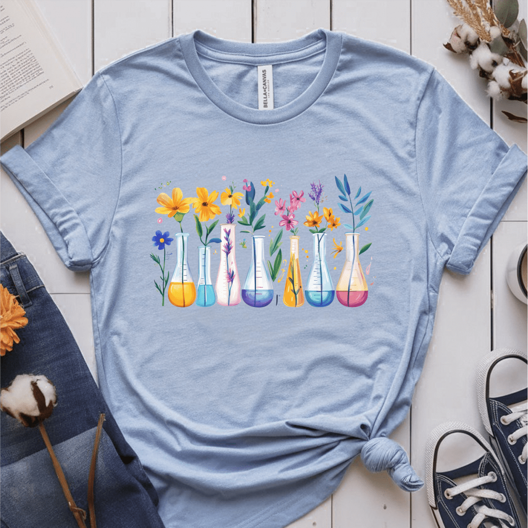 T-Shirt Light Blue / S Flowers Science Beakers T-Shirt