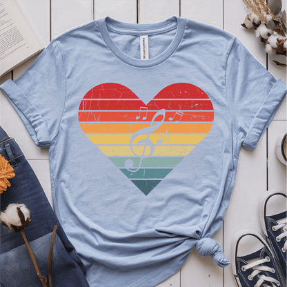 T-Shirt Light Blue / S Heart Music Retro T-Shirt