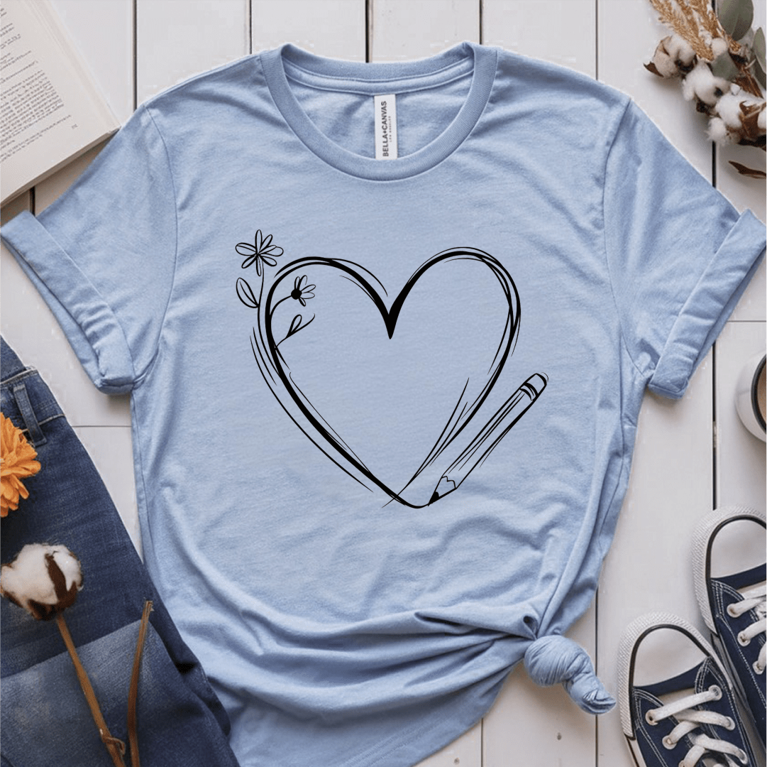 T-Shirt Light Blue / S Heart Pencil Sketch T-Shirt