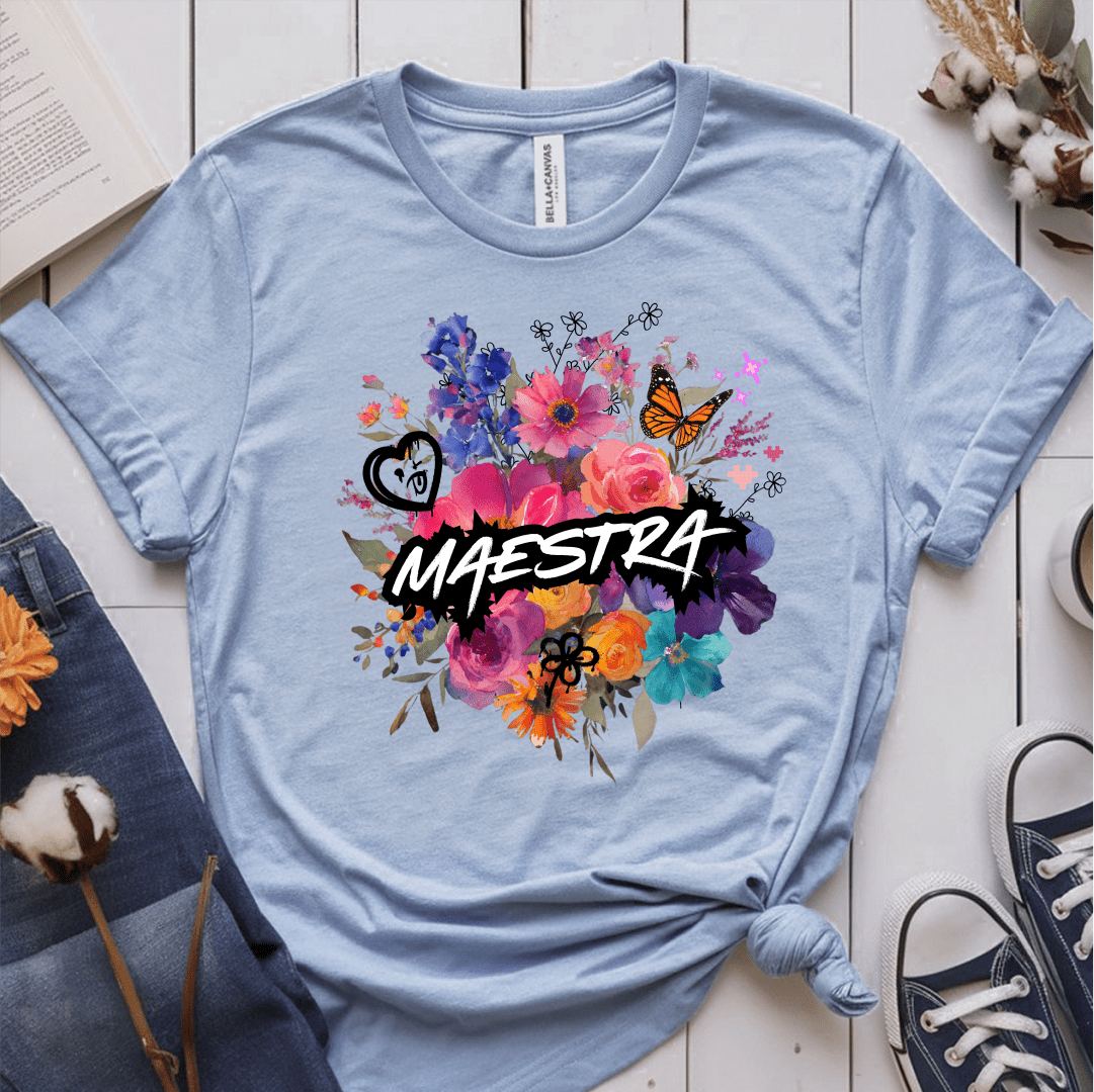 T-Shirt Light Blue / S Maestra Watercolor Flowers Mixed Art T-Shirt