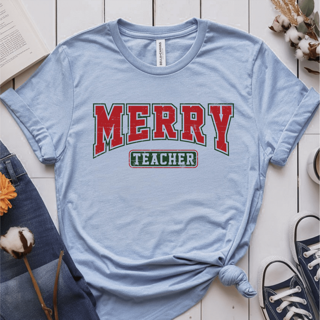 T-Shirt Light Blue / S Merry Teacher Retro Vintage T-Shirt