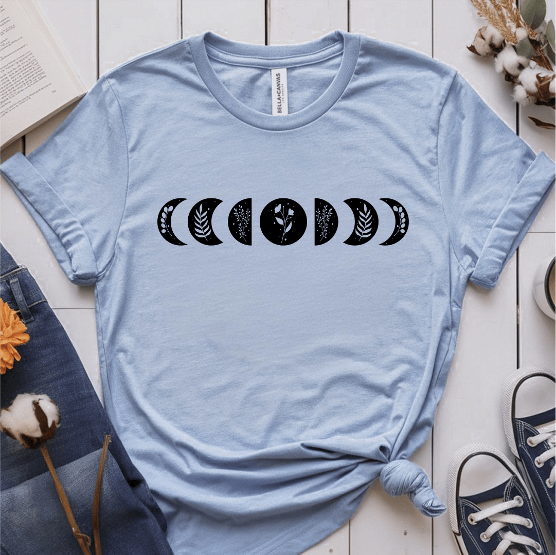 T-Shirt Light Blue / S Moon Phases Flowers T-Shirt