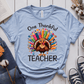 T-Shirt Light Blue / S One Thankful Teacher Pencil Turkey T-Shirt