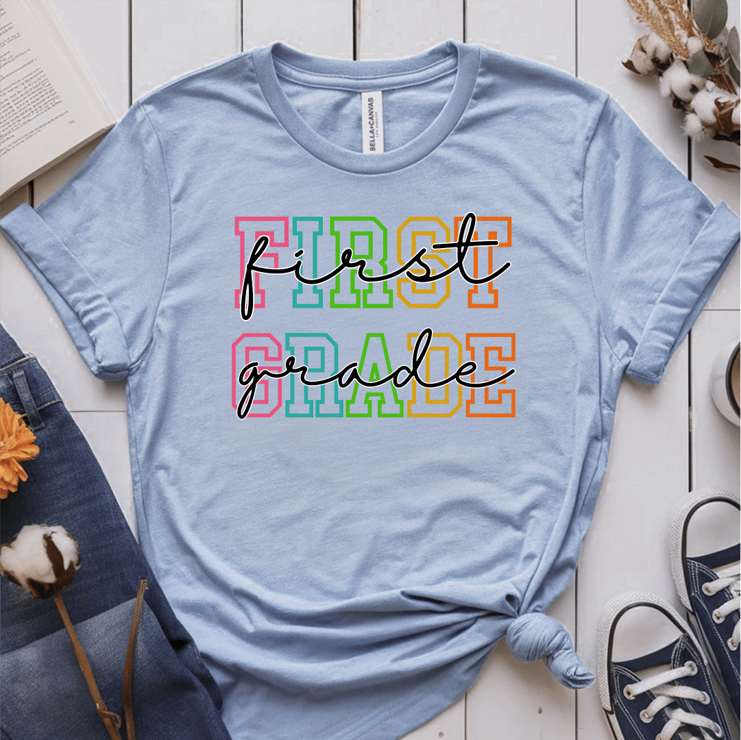T-Shirt Light Blue / S Personalized Grade College and Cursive Pastel T-Shirt
