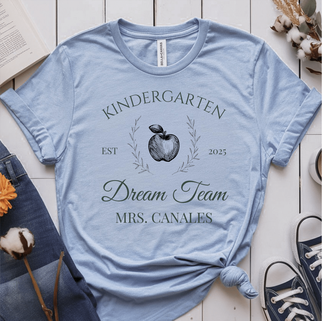 T-Shirt Light Blue / S Personalized Grade Name Year Dream Team Apple Wreath T-Shirt