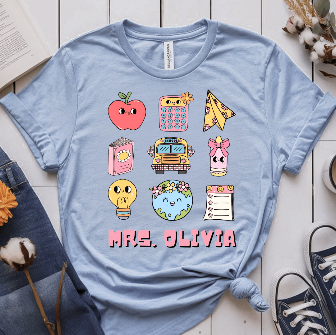 T-Shirt Light Blue / S Personalized Name Cute Pastel Stickers T-Shirt