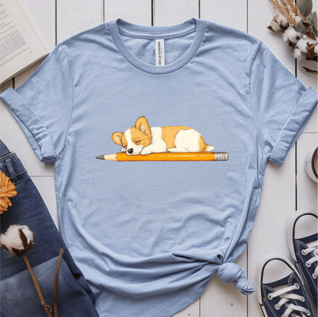 T-Shirt Light Blue / S Puppy Sleeping On Pencil T-Shirt