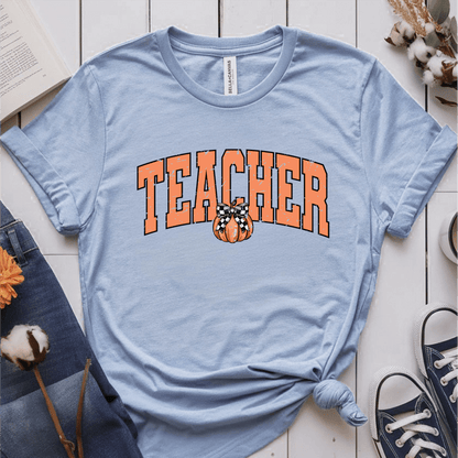 T-Shirt Light Blue / S Teacher Pumpkin Retro Vintage T-Shirt