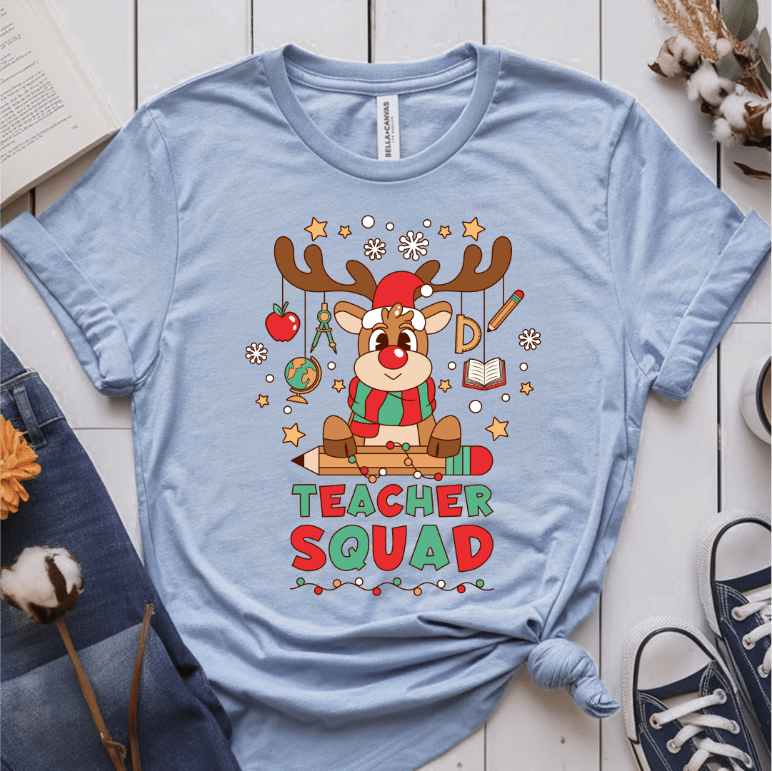 T-Shirt Light Blue / S Teacher Squad Reindeer T-Shirt