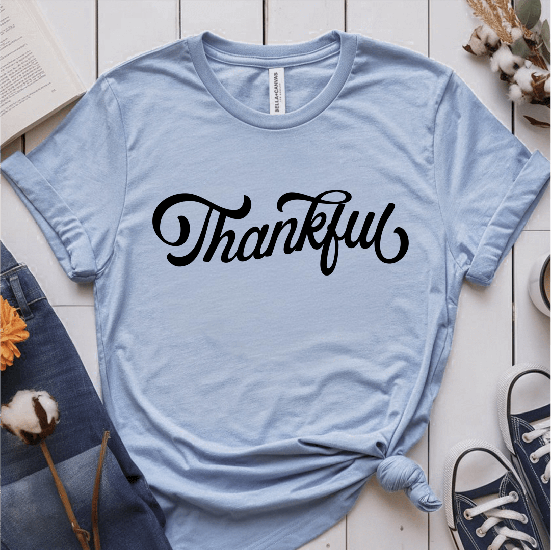 T-Shirt Light Blue / S Thankful Cursive T-Shirt