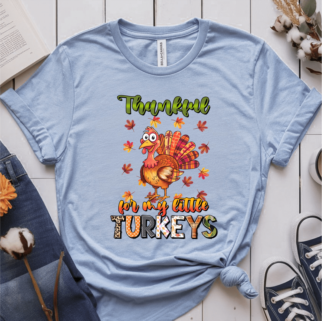 T-Shirt Light Blue / S Thankful For My Little Turkeys Multiple Pattern/Color T-Shirt