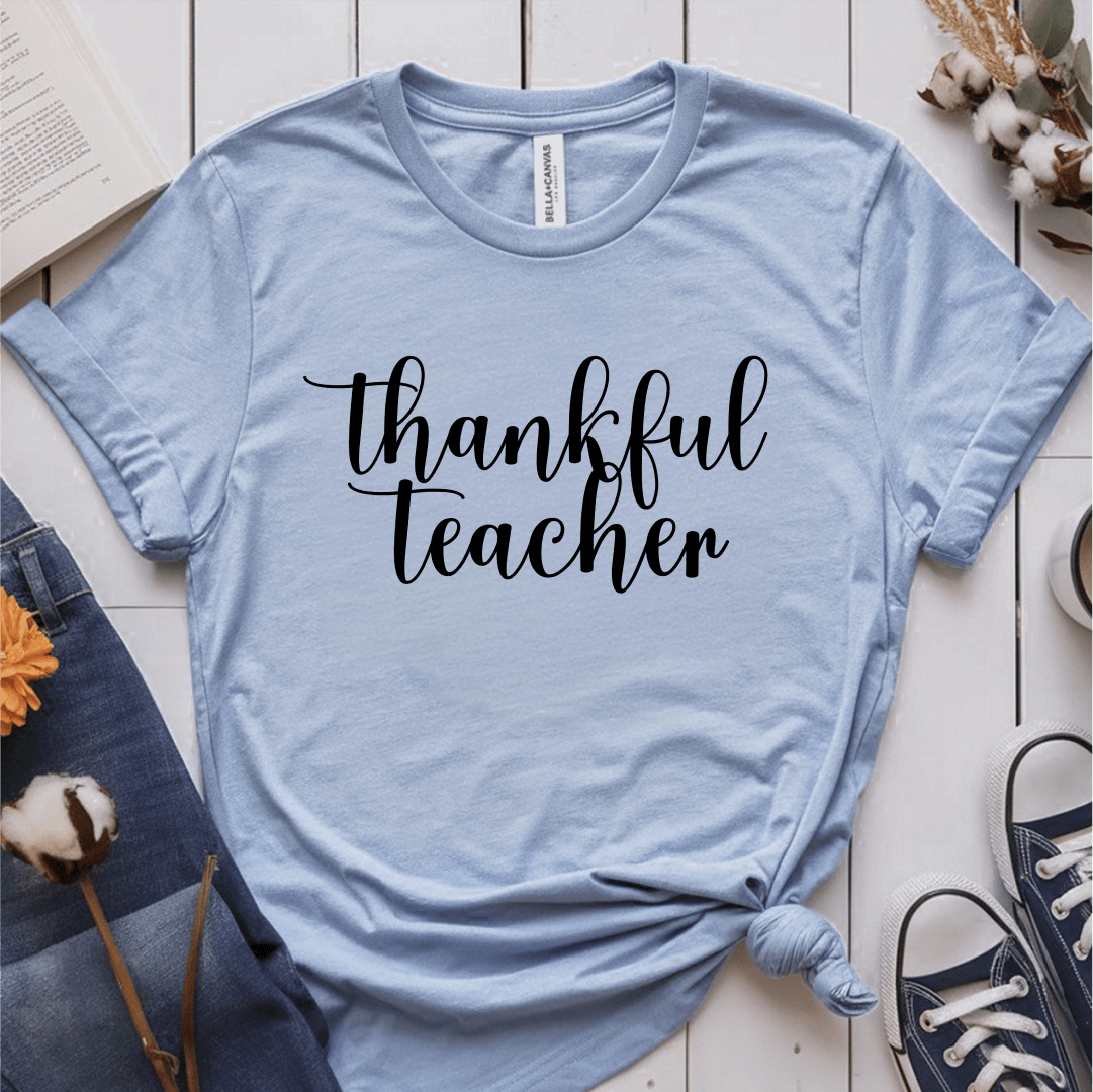 T-Shirt Light Blue / S Thankful Teacher Cursive T-Shirt