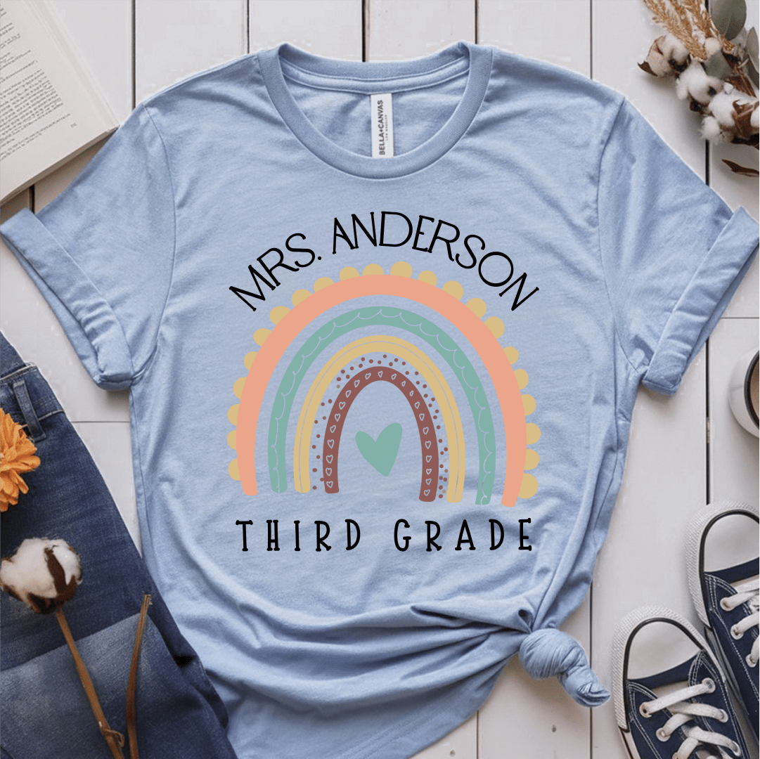 T-Shirt Light Blue / XS Personalized Name and Grade Pastel Rainbow T-Shirt
