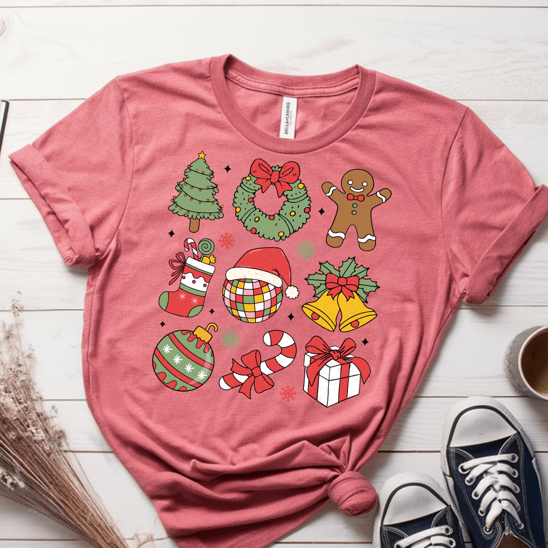 T-Shirt Mauve / S Christmas Icons Distressed T-Shirt