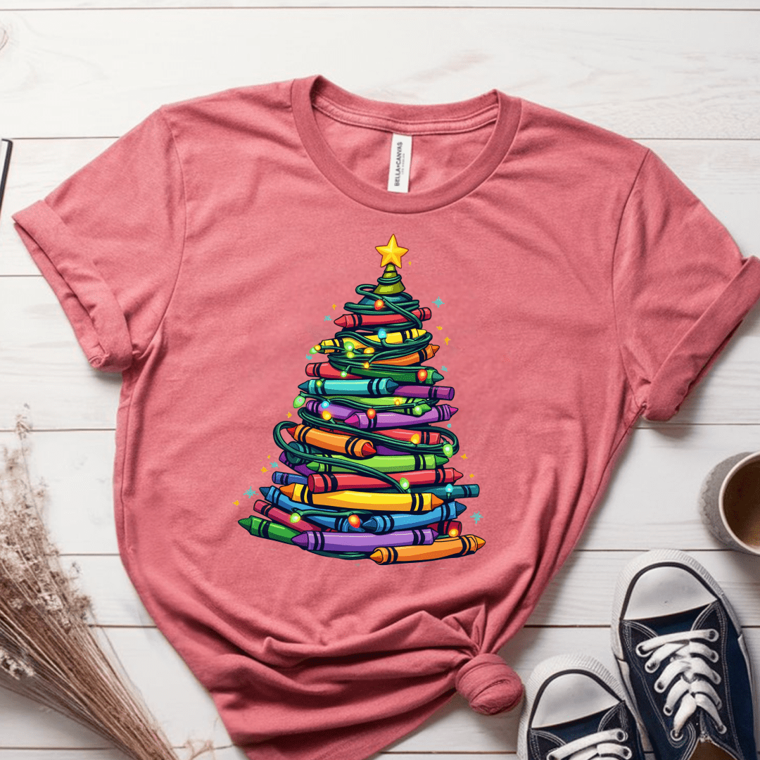 T-Shirt Mauve / S Christmas Tree Crayons T-Shirt