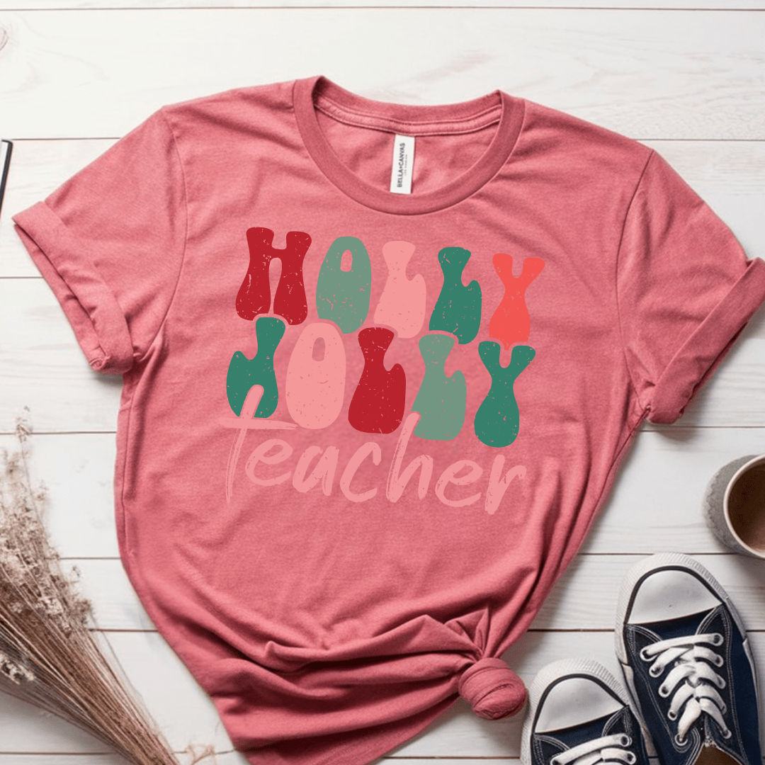 T-Shirt Mauve / S Holly Jolly Teacher T-Shirt