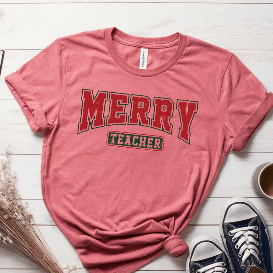 T-Shirt Mauve / S Merry Teacher Retro Vintage T-Shirt