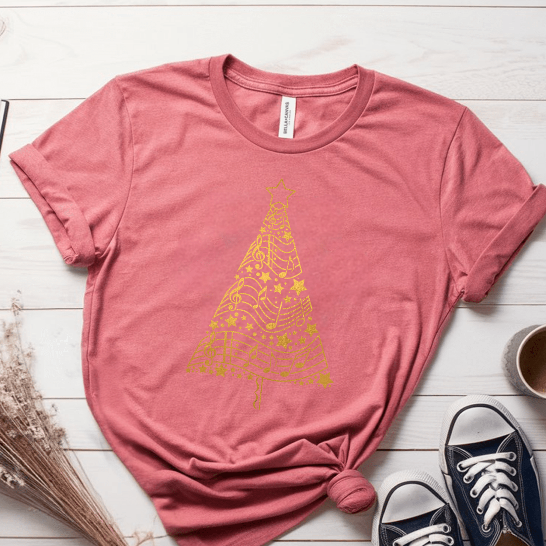 T-Shirt Mauve / S Musical Notes Christmas Tree T-Shirt