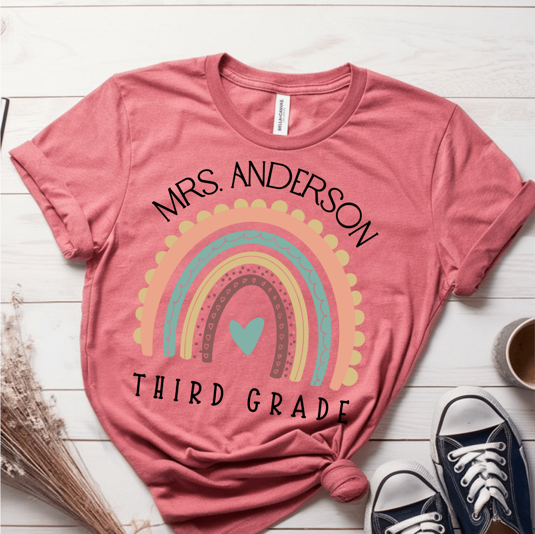 T-Shirt Mauve / S Personalized Name and Grade Pastel Rainbow T-Shirt