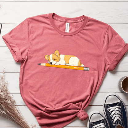 T-Shirt Mauve / S Puppy Sleeping On Pencil T-Shirt