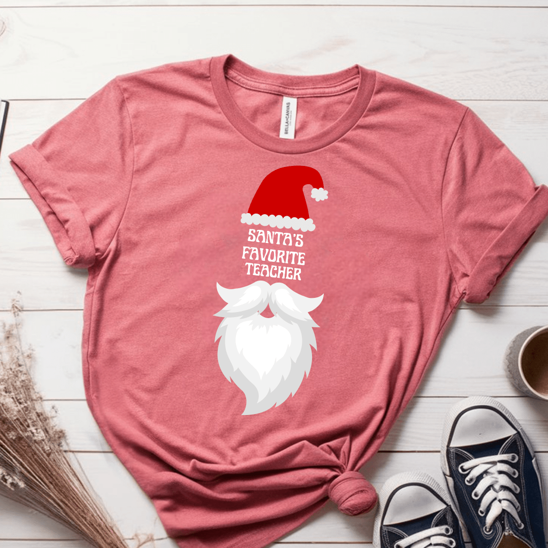 T-Shirt Mauve / S Santa's Favorite Teacher (hat beard) T-Shirt