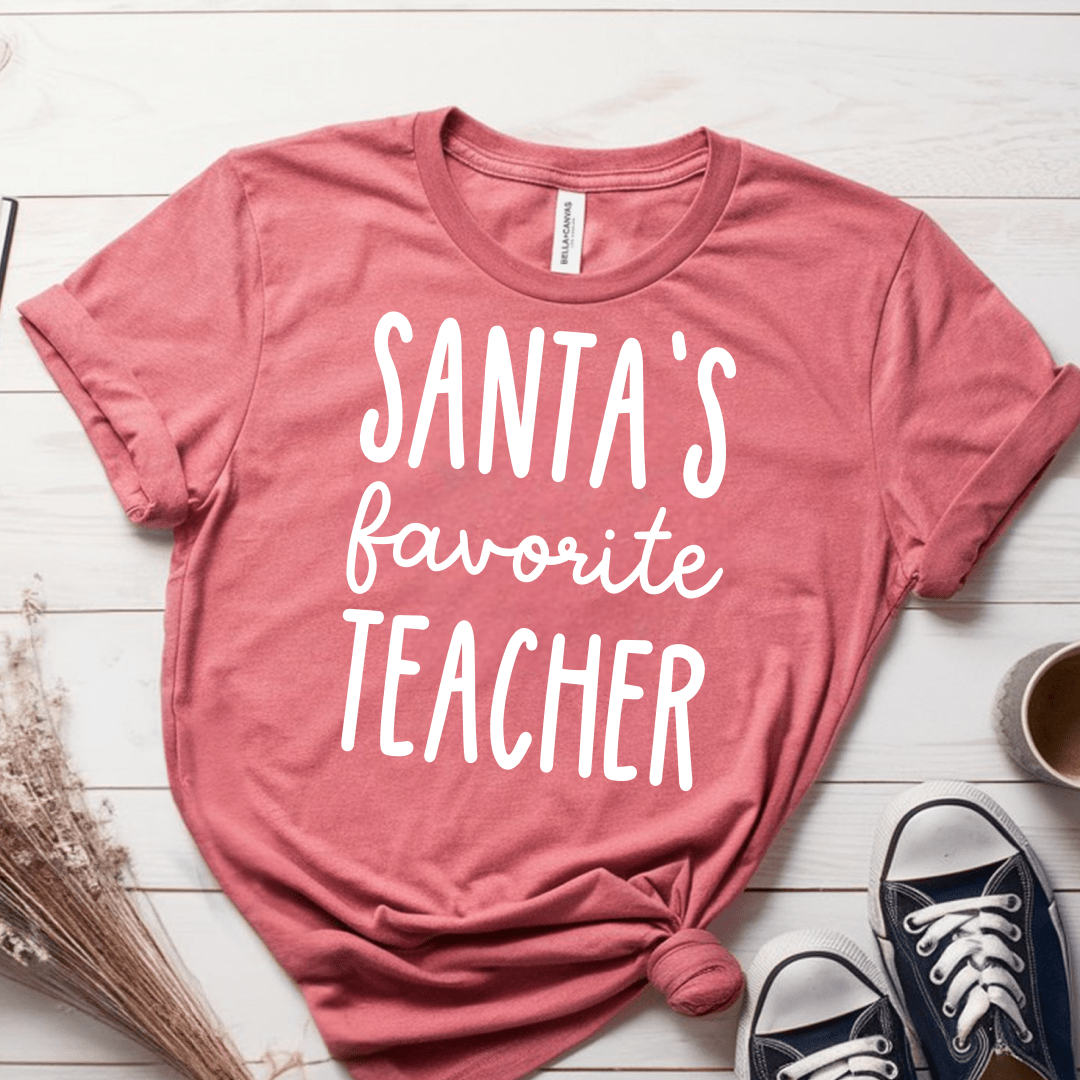 T-Shirt Mauve / S Santas Favorite Teacher (text) T-Shirt