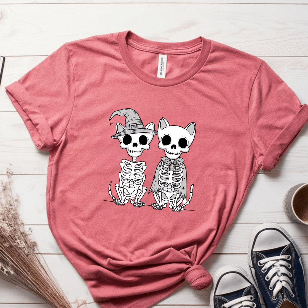 T-Shirt Mauve / S Skeleton Cat Dog T-Shirt