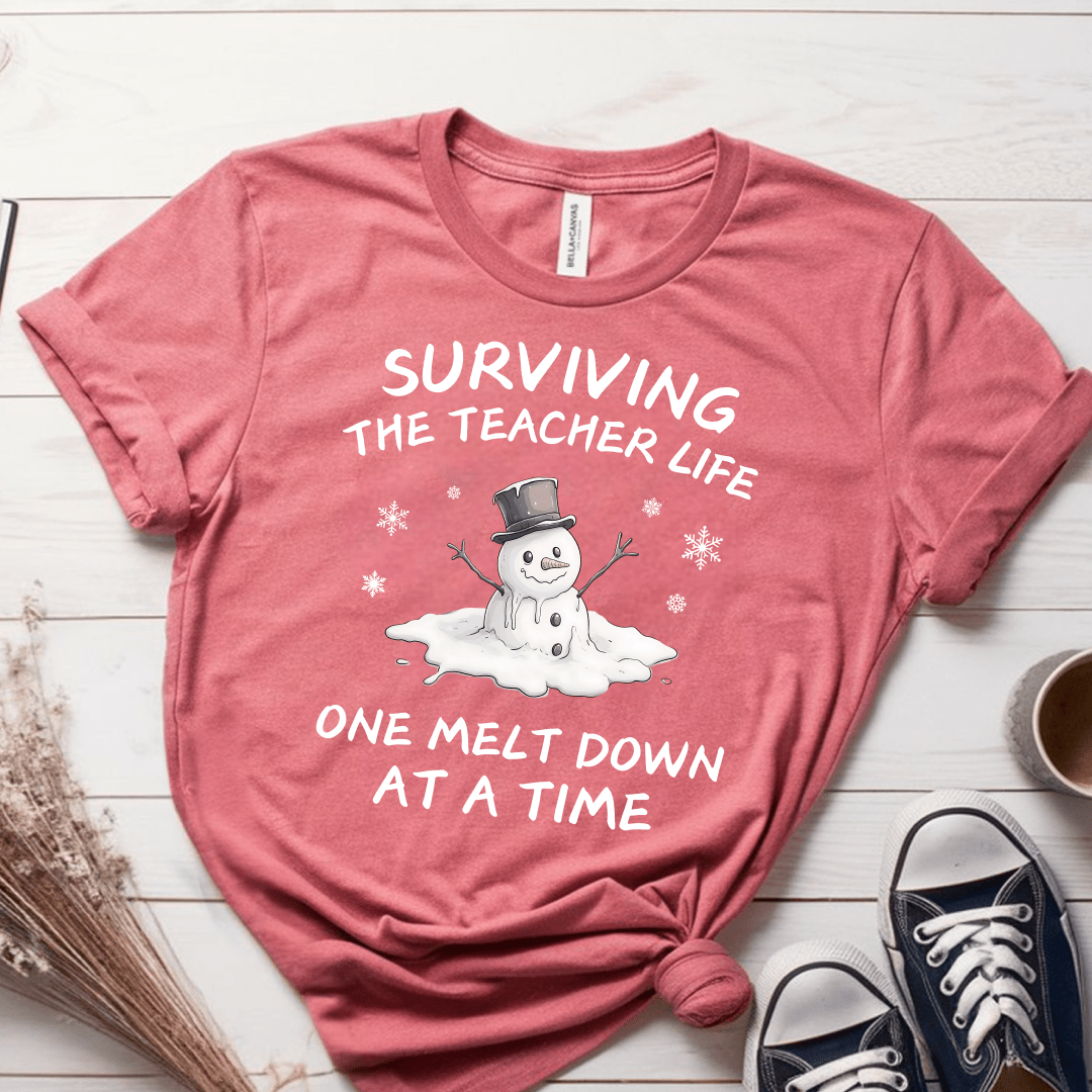 T-Shirt Mauve / S Surviving The Teacher Life One Meltdown At A Time T-Shirt