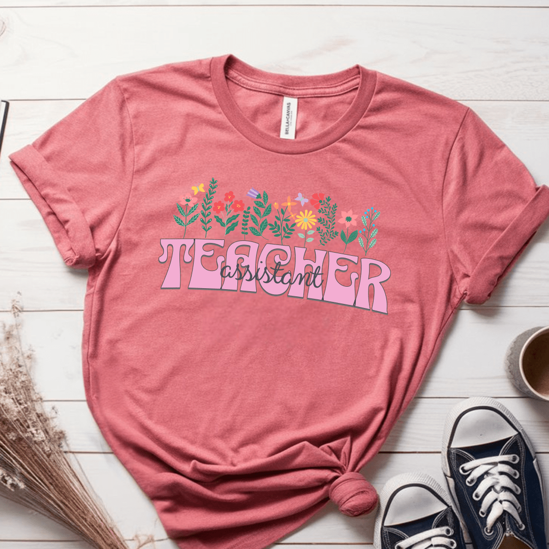 T-Shirt Mauve / S Teacher Assistant Flowers T-Shirt