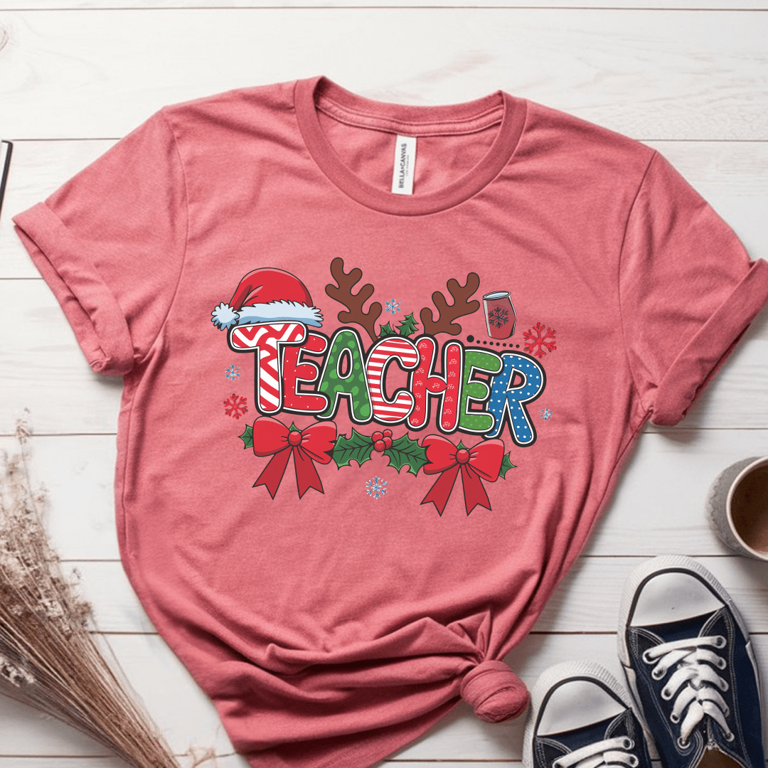 T-Shirt Mauve / S Teacher Christmas Pattern Antlers T-Shirt