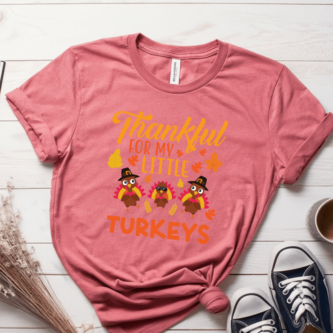 T-Shirt Mauve / S Thankful For My Little Turkeys 3 Turkeys T-Shirt