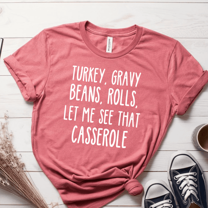 T-Shirt Mauve / S Turkey Gravy Beans Rolls Print Text T-Shirt