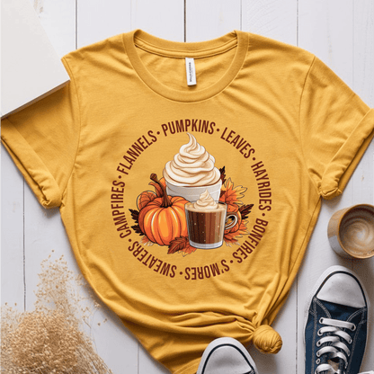 T-Shirt Mustard / S Flannels Pumpkins Leaves T-Shirt