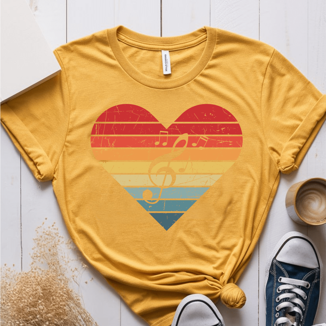 T-Shirt Mustard / S Heart Music Retro T-Shirt