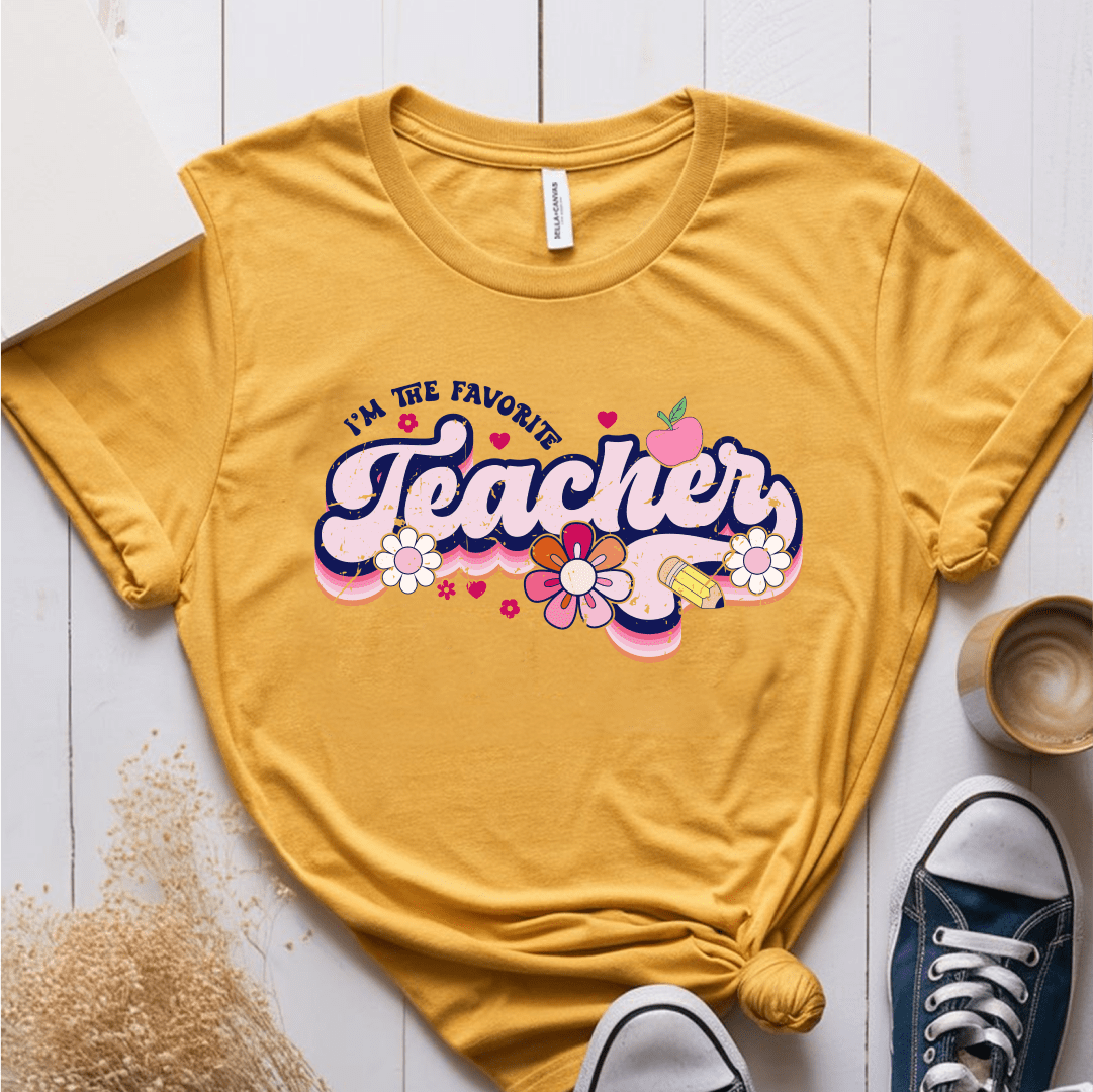 T-Shirt Mustard / S Im The Favorite Teacher (pink flowers) T-Shirt