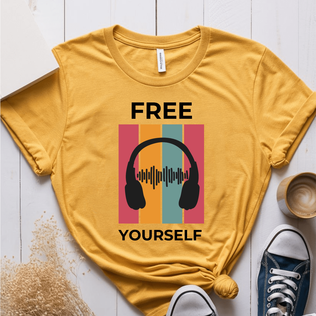 T-Shirt Mustard / S Music Teacher Retro Headphones T-Shirt