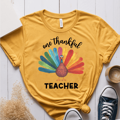 T-Shirt Mustard / S One Thankful Teacher Colorful Turkey T-Shirt