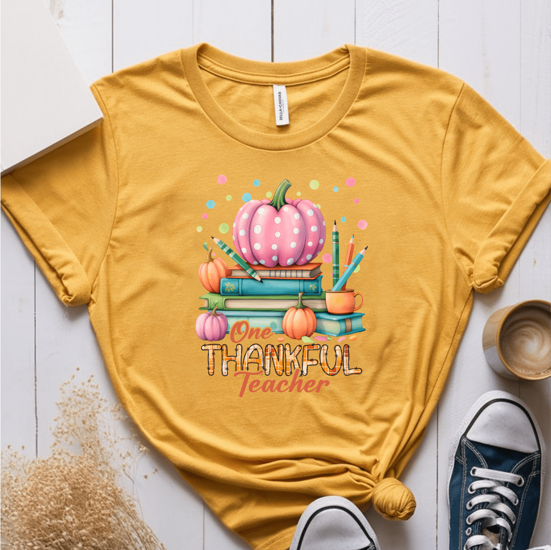 T-Shirt Mustard / S One Thankful Teacher Polka Dot T-Shirt